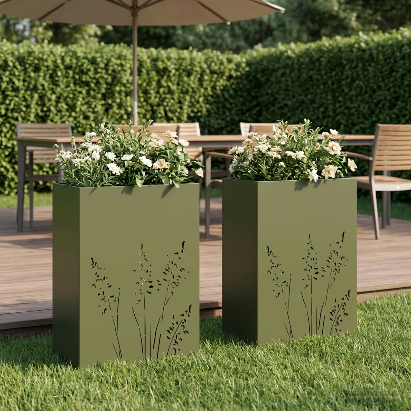 Plantenbak 2 st Olijfgroen 50 x 30 x 75 cm Koudgewalst staal image 1