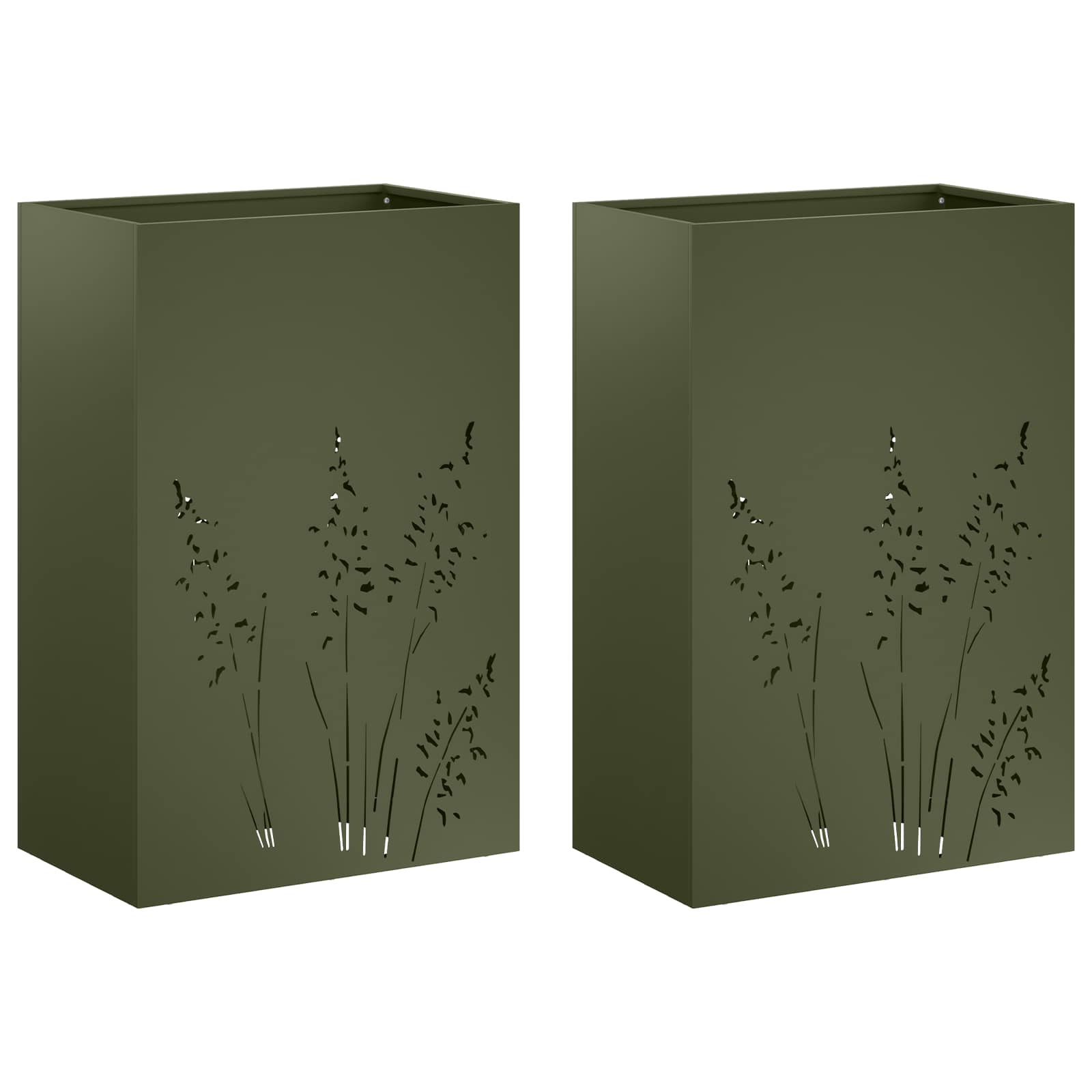 Plantenbak 2 st Olijfgroen 50 x 30 x 75 cm Koudgewalst staal image 2