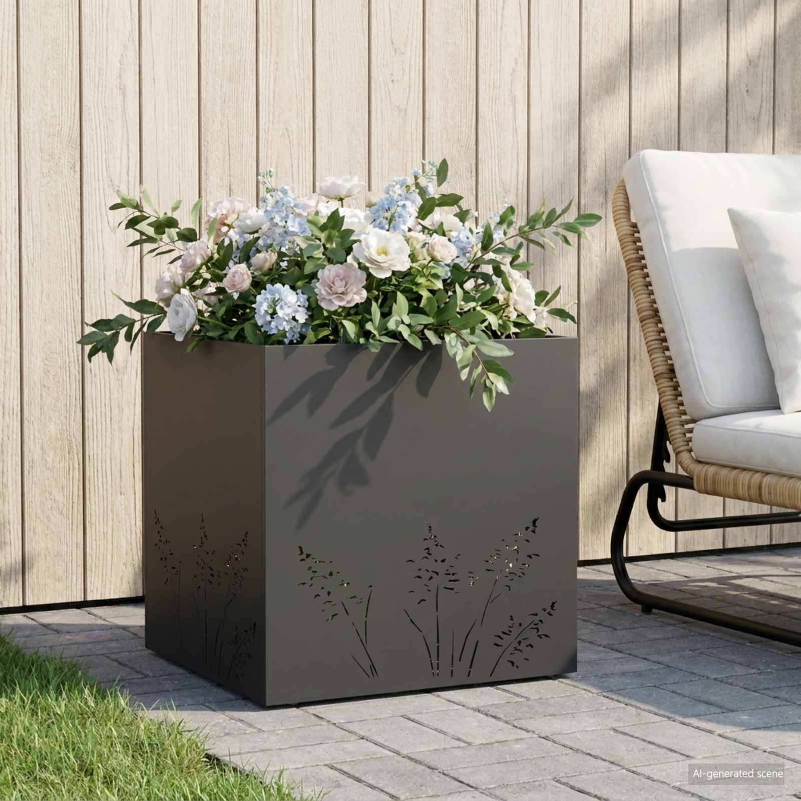 Plantenbak Zwart 50 x 50 x 49 cm Koudgewalst staal image 1