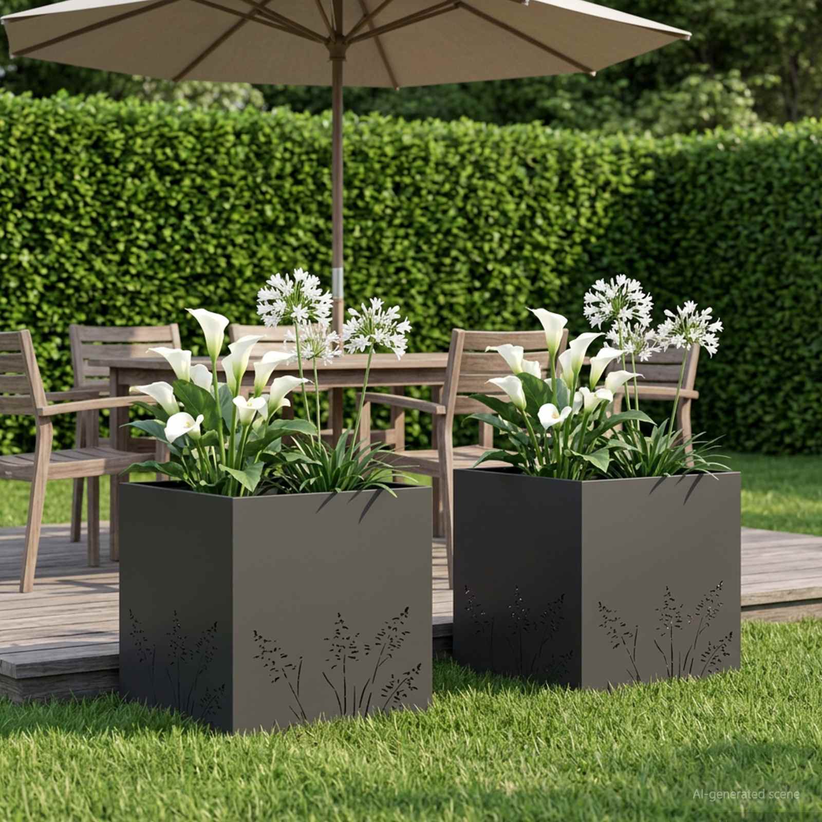 Plantenbak 2 st Zwart 50 x 50 x 49 cm Koudgewalst staal image 1