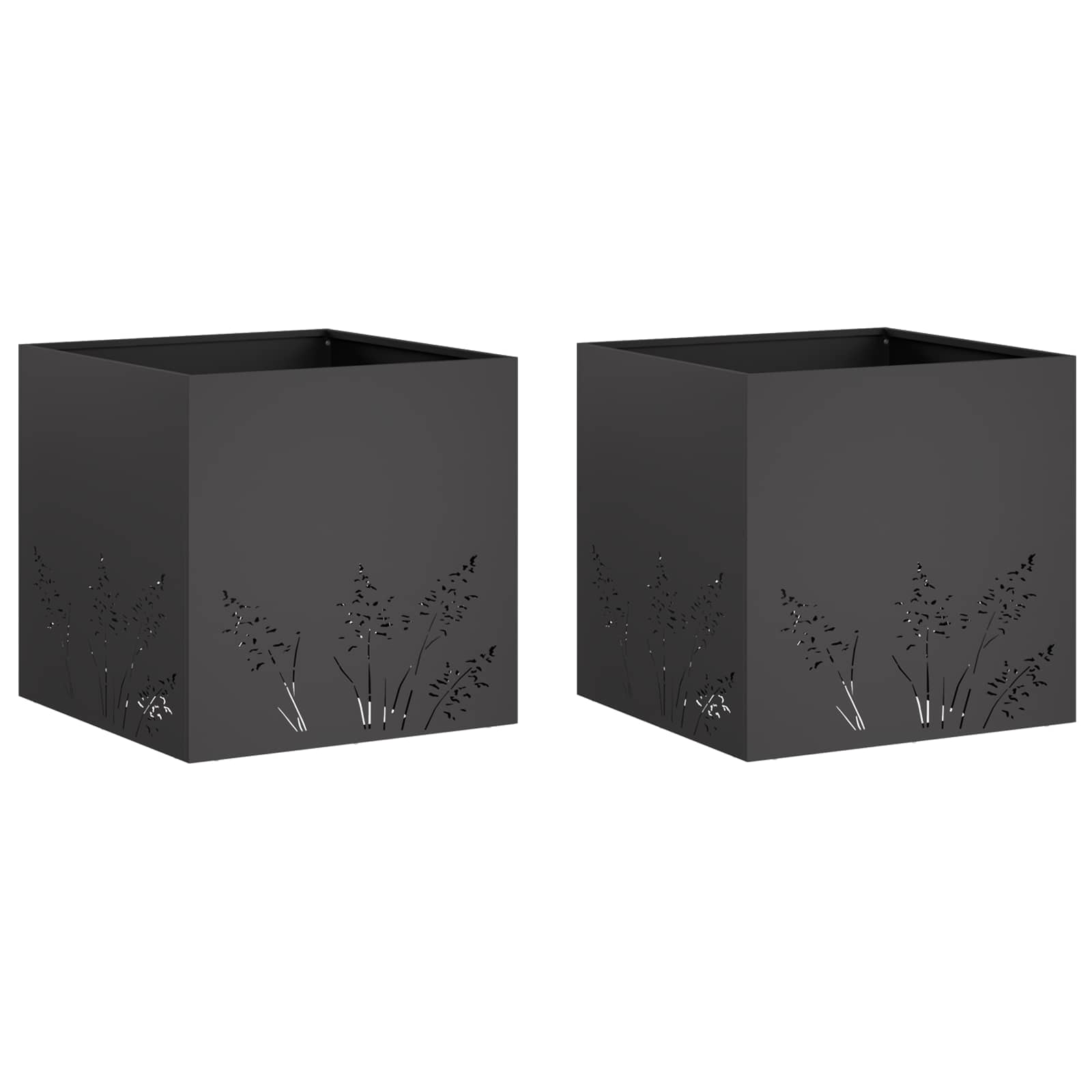 Plantenbak 2 st Zwart 50 x 50 x 49 cm Koudgewalst staal image 2