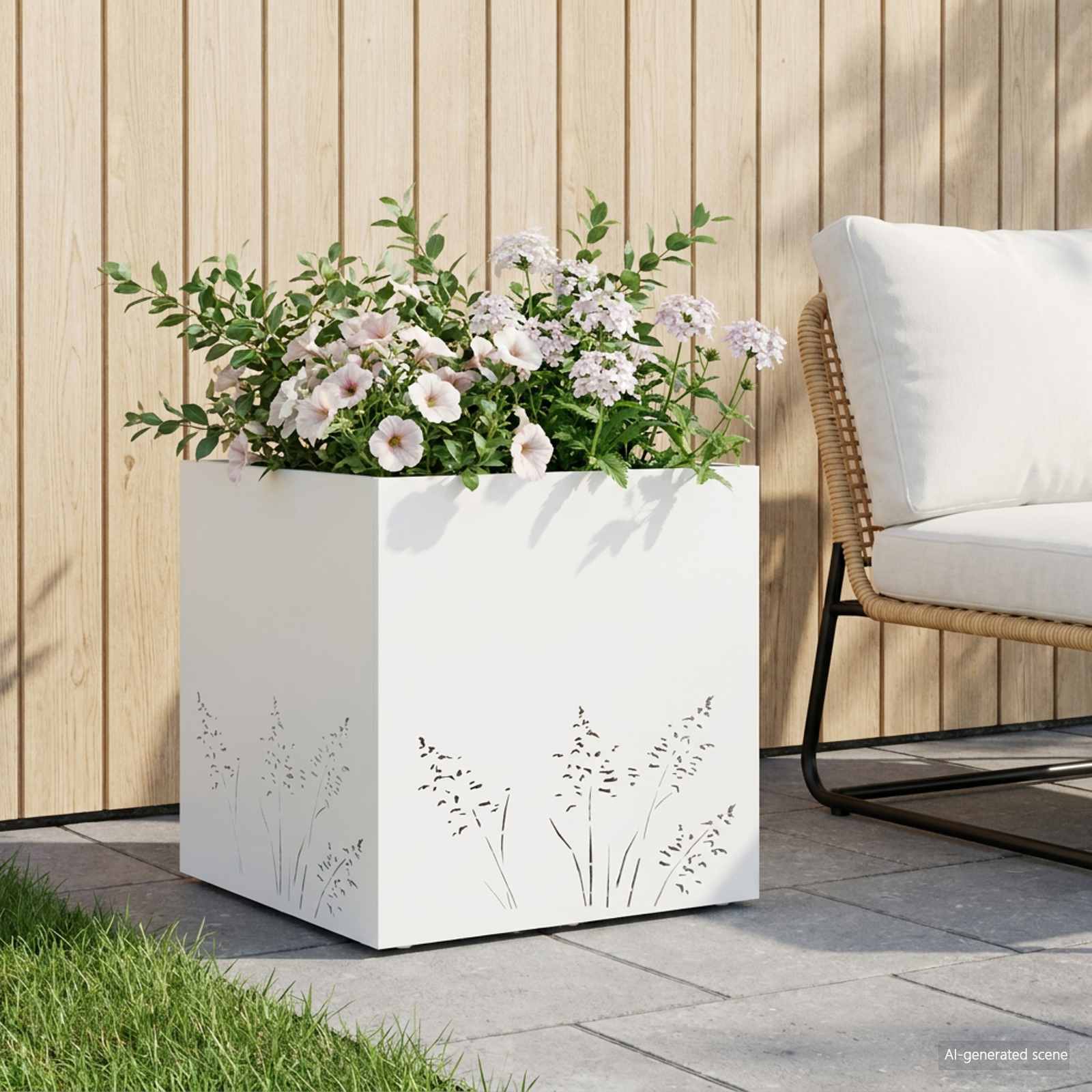 Plantenbak Wit 50 x 50 x 49 cm Koudgewalst staal image 1