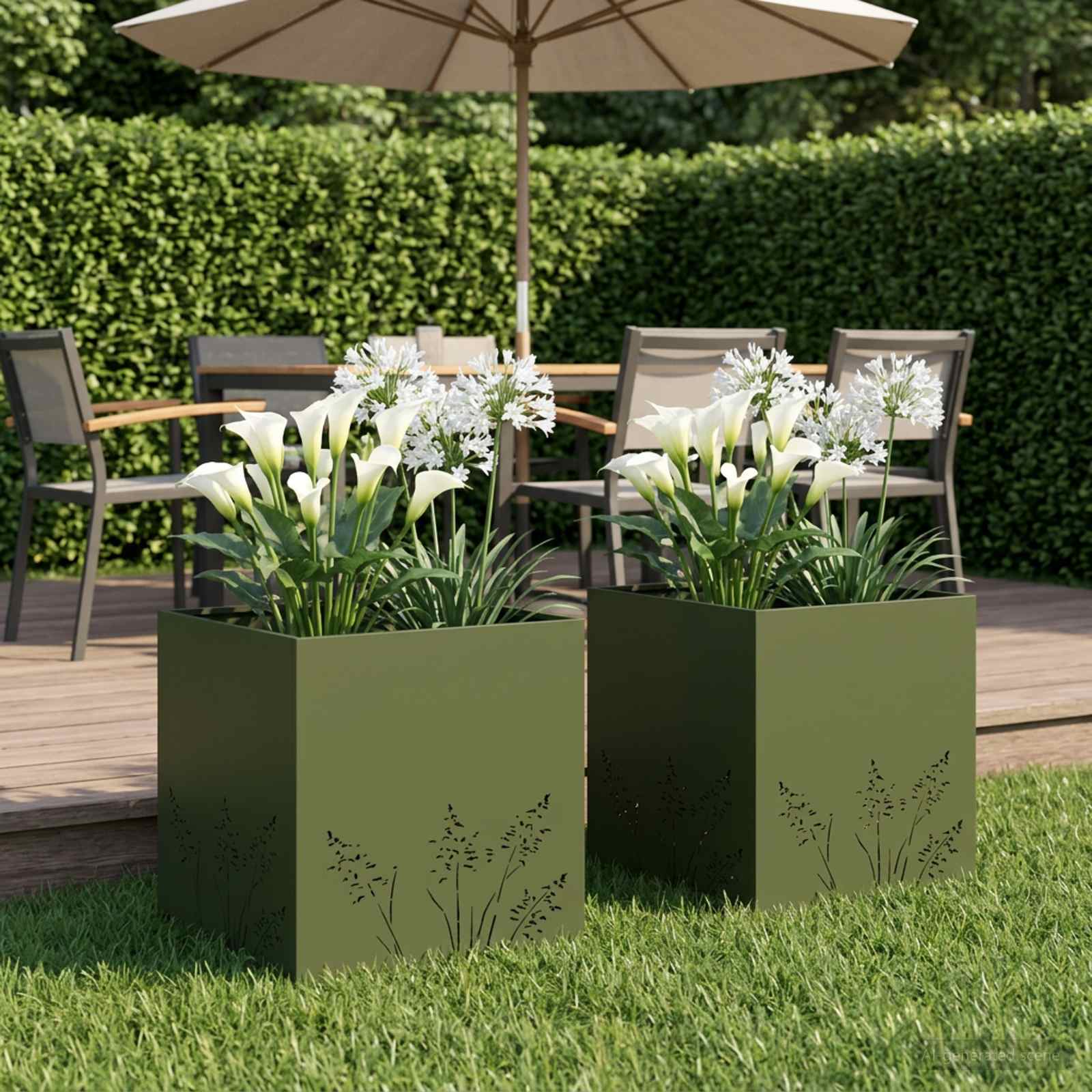 Plantenbak 2 st Olijfgroen 50 x 50 x 49 cm Koudgewalst staal image 1