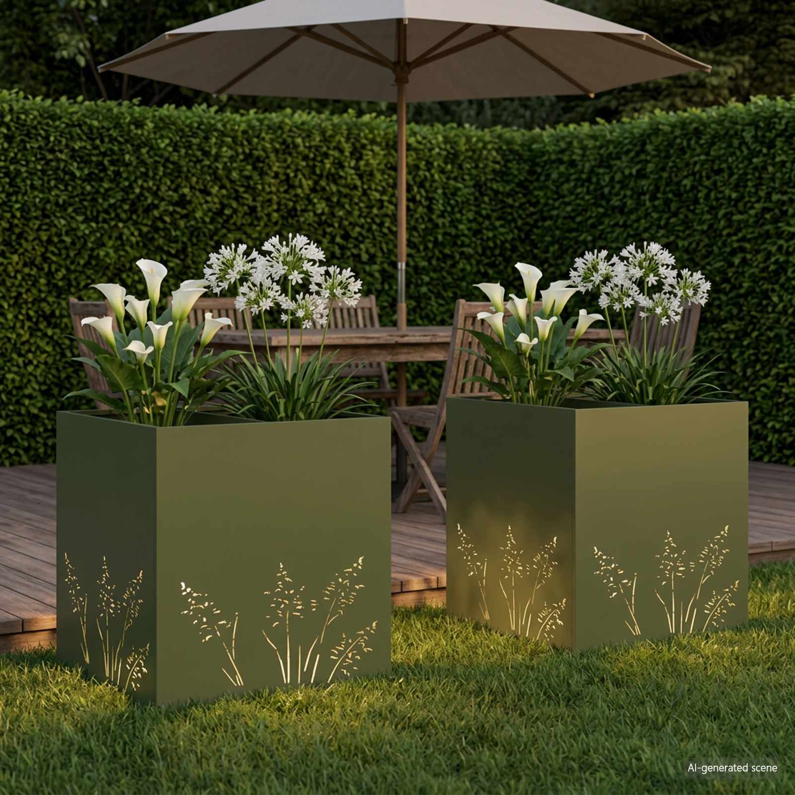 Plantenbak 2 st Olijfgroen 50 x 50 x 49 cm Koudgewalst staal image 3