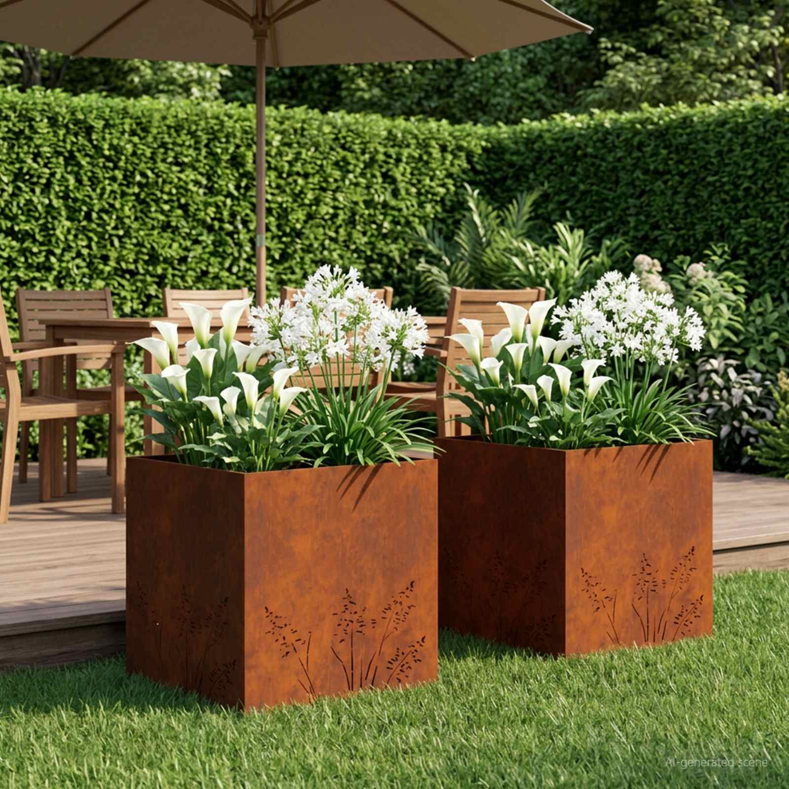 Plantenbak 2 st Roestkleurig 50 x 50 x 49 cm weervast staal image 1