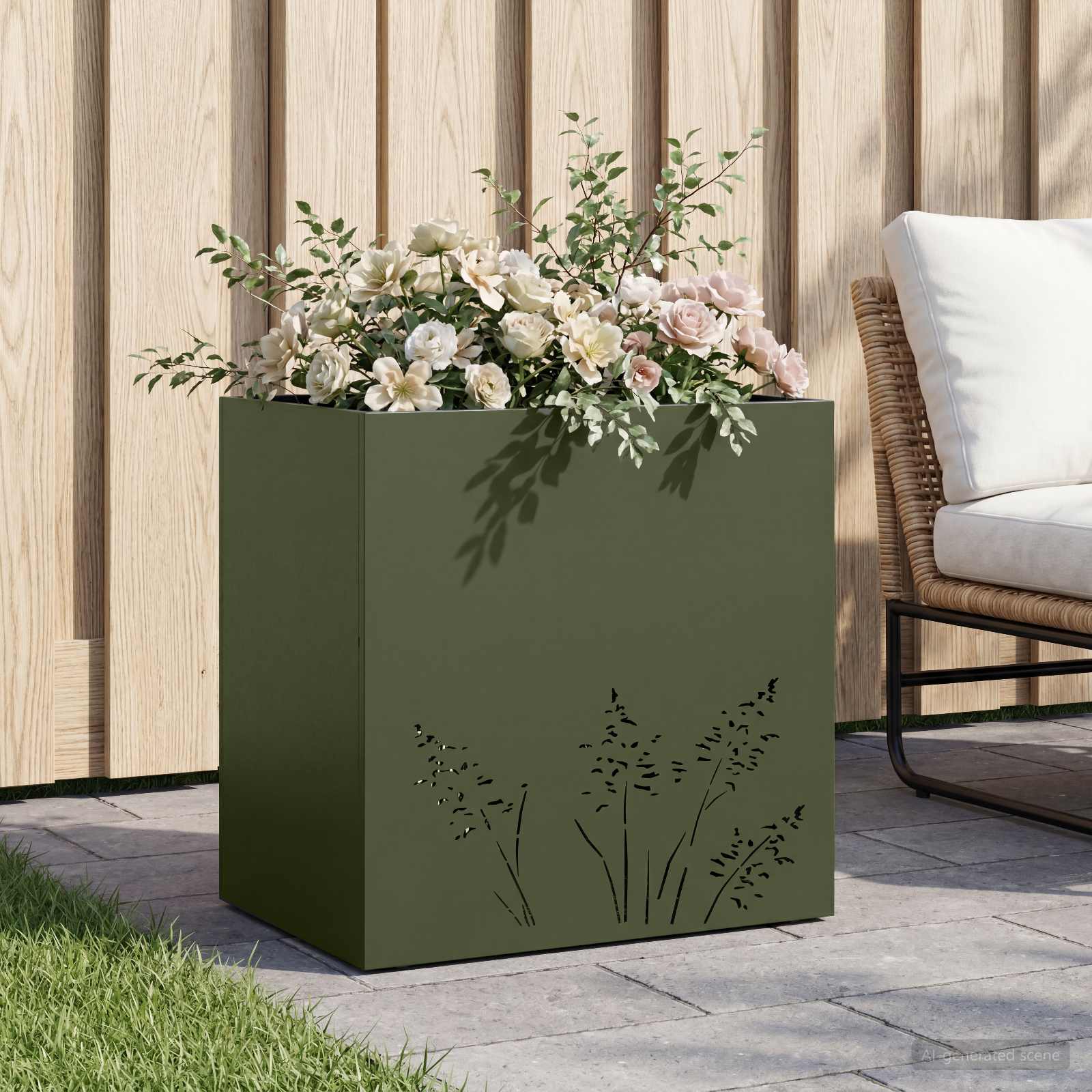 Plantenbak Olijfgroen 50 x 30 x 49 cm Koudgewalst staal image 1