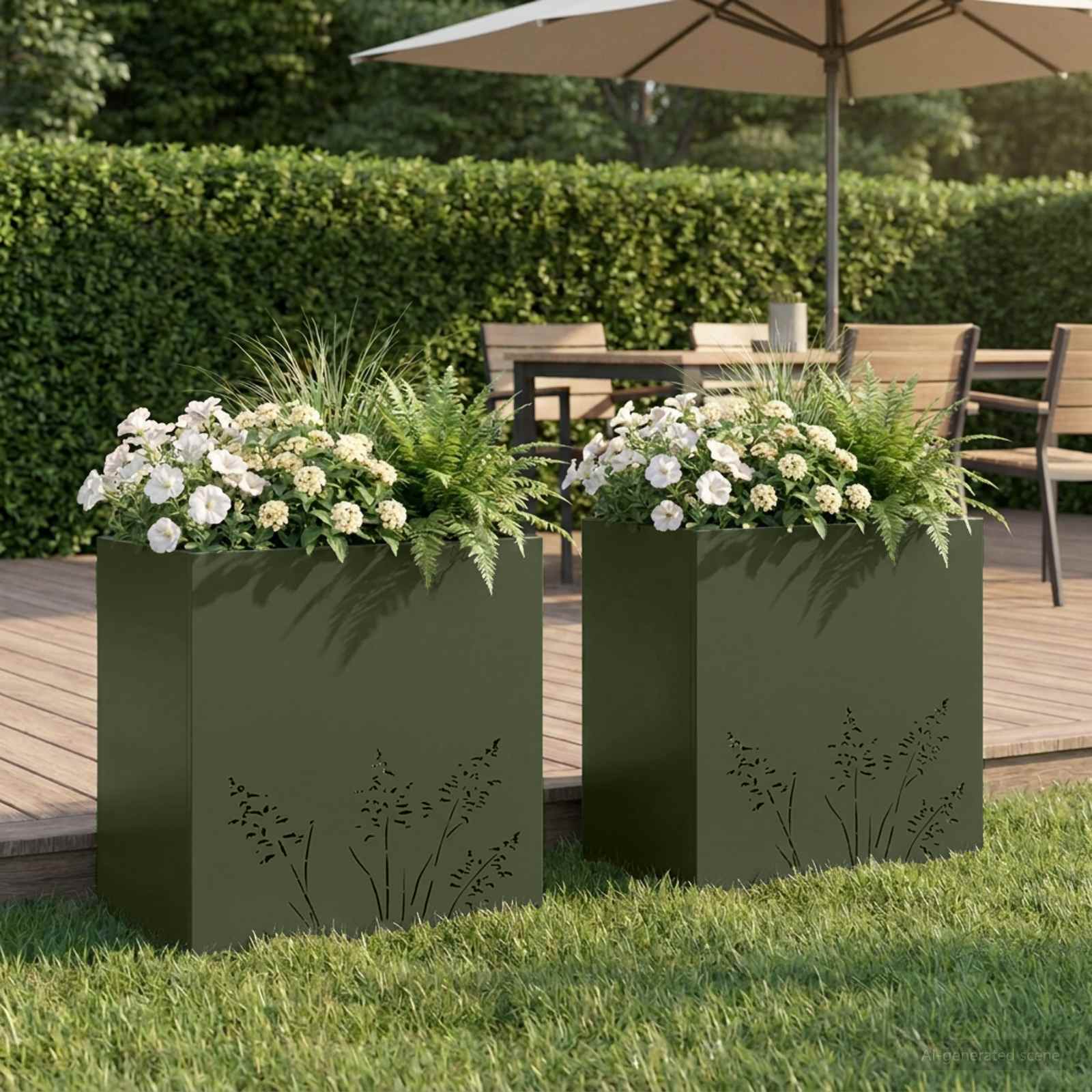 Plantenbak 2 st Olijfgroen 50 x 30 x 49 cm Koudgewalst staal image 1
