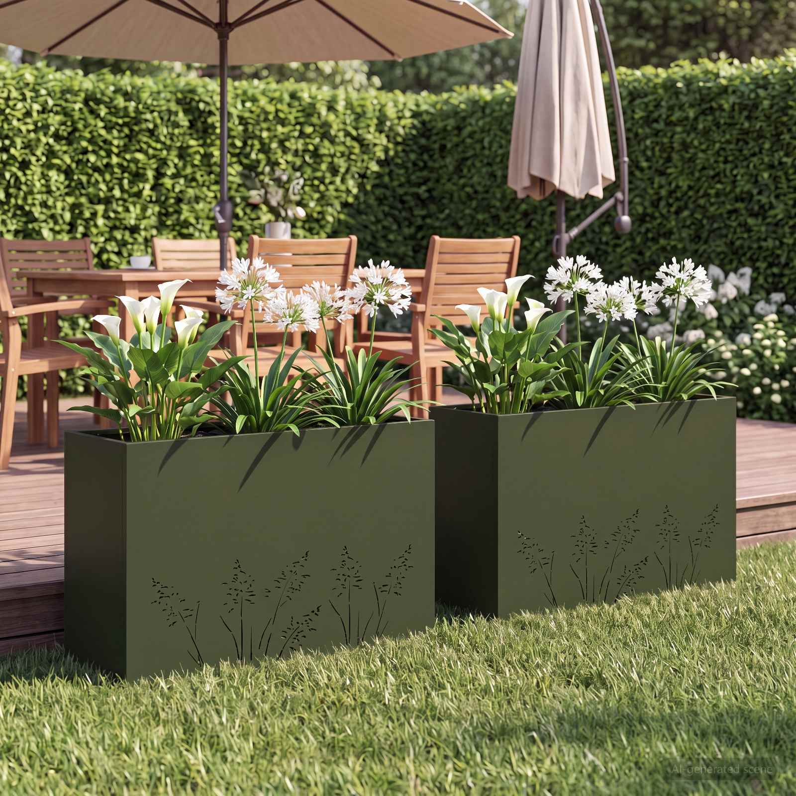 Plantenbak 2 st Olijfgroen 80 x 30 x 49 cm Koudgewalst staal image 1