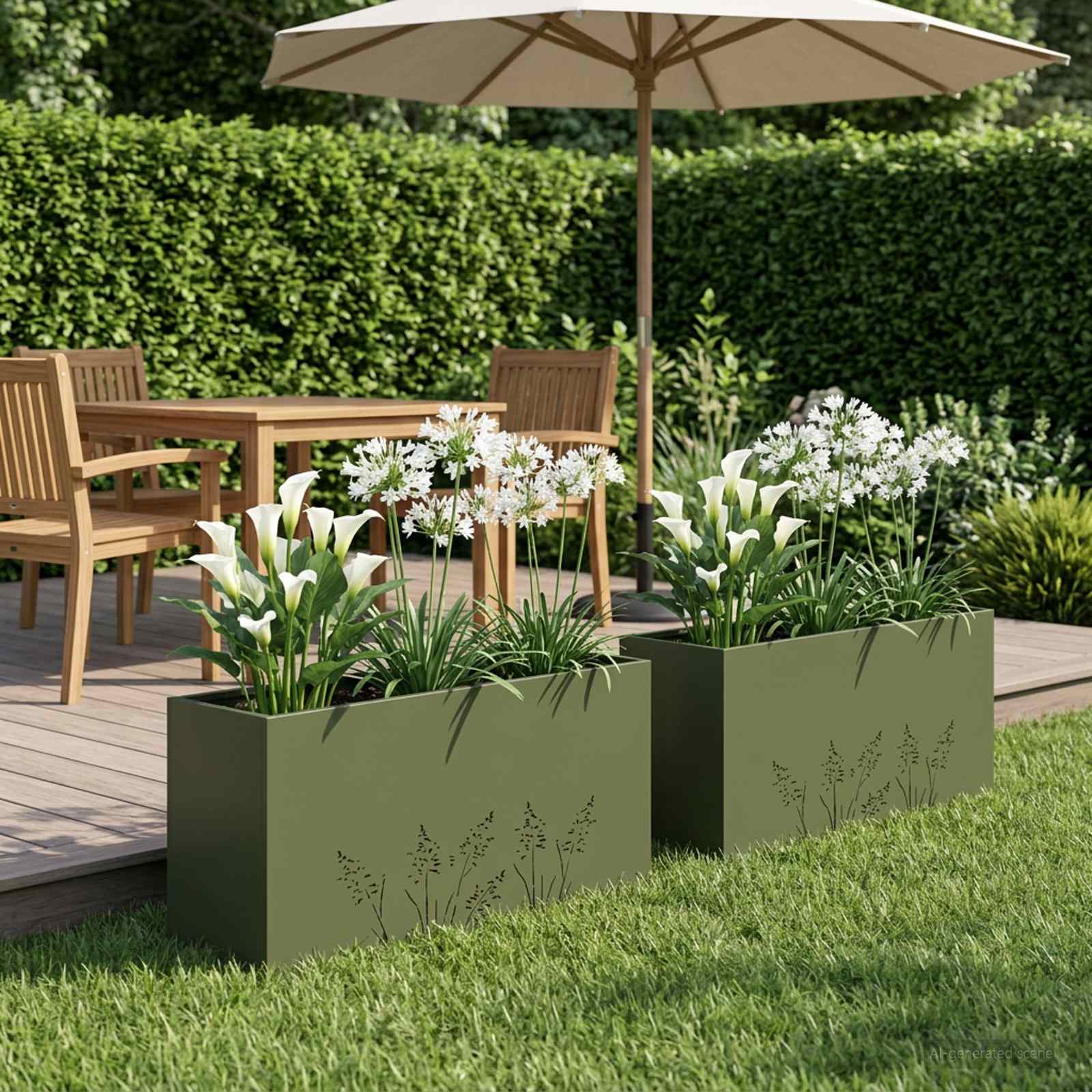 Plantenbak 2 st Olijfgroen 100 x 20 x 49 cm Koudgewalst staal image 1