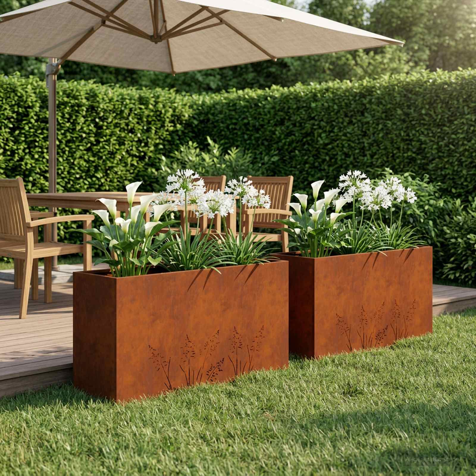 Plantenbak 2 st Roestkleurig 100 x 20 x 49 cm weervast staal image 1