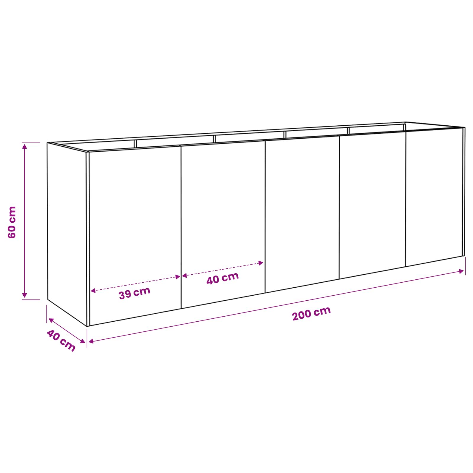 Plantenbak Wit 200 x 40 x 60 cm Koudgewalst staal image 7