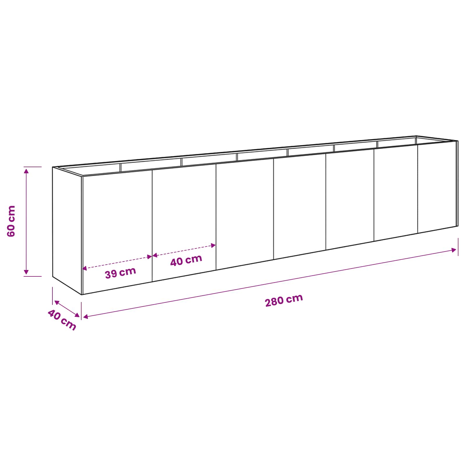 Plantenbak Roestkleurig 280 x 40 x 60 cm weervast staal image 9