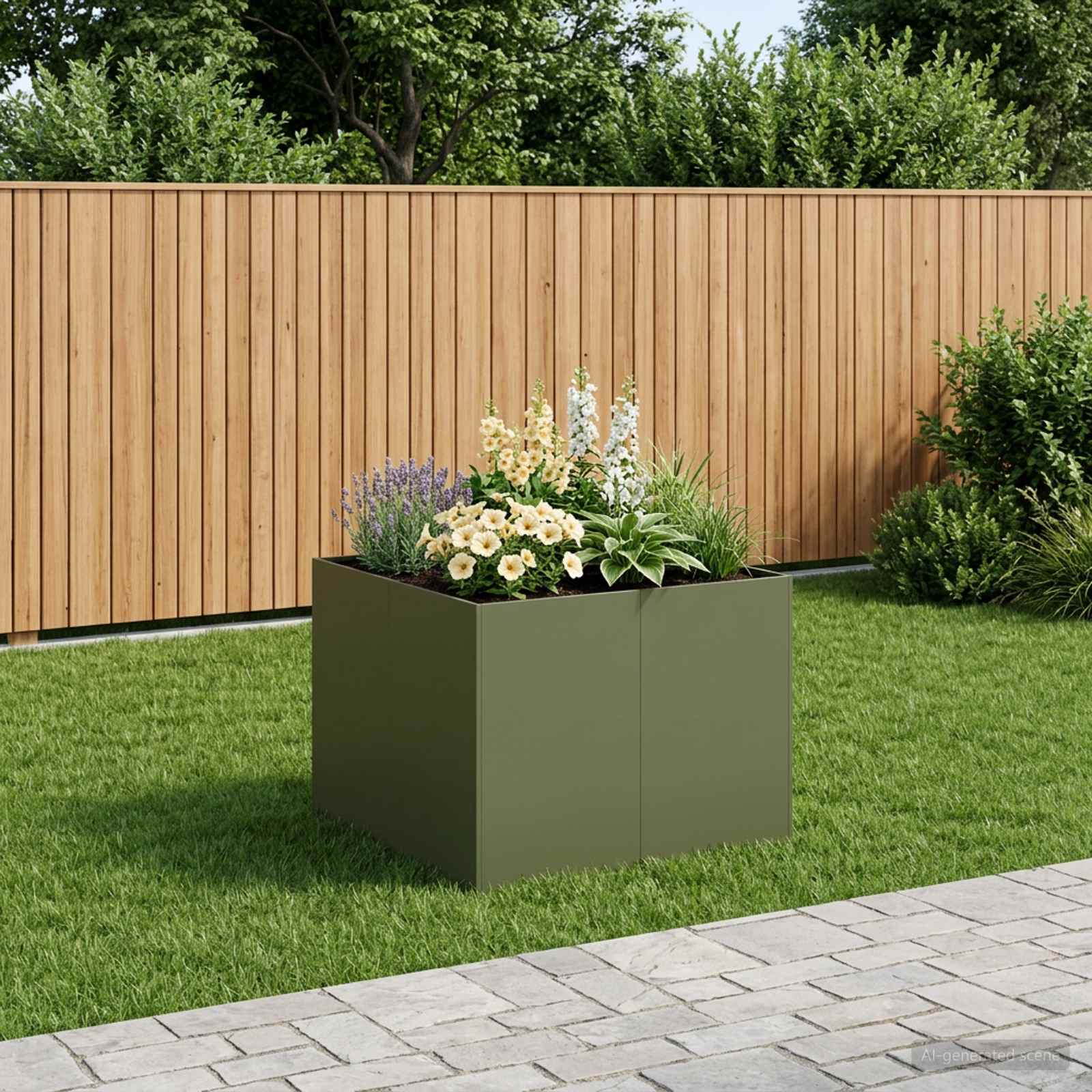 Plantenbak Olijfgroen 80 x 80 x 60 cm Koudgewalst staal image 1
