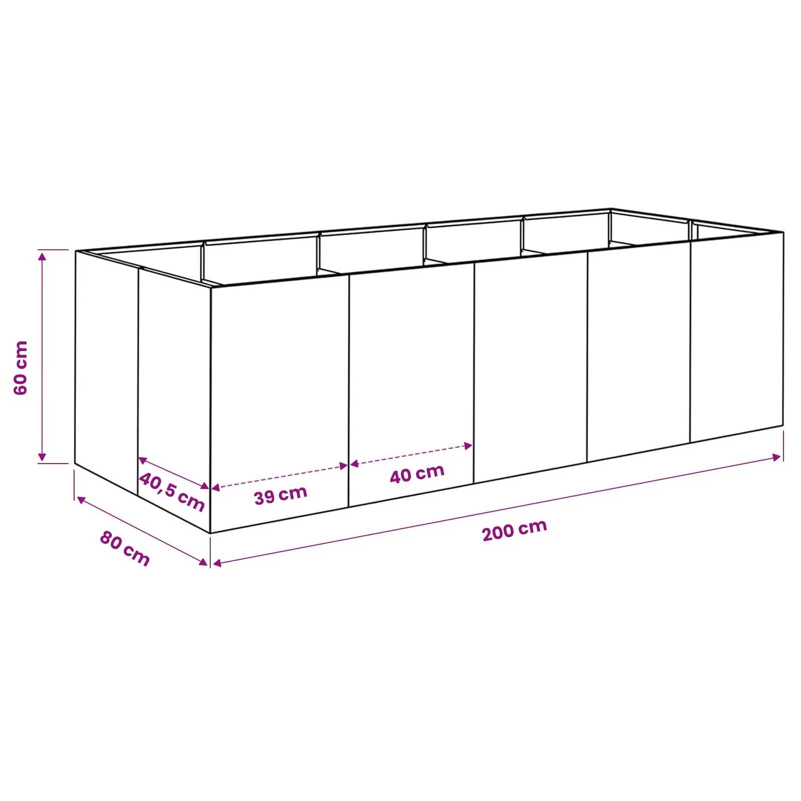 Plantenbak Wit 200 x 80 x 60 cm Koudgewalst staal image 7