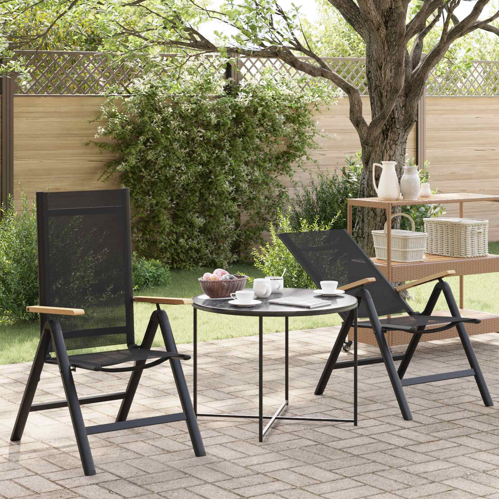 vidaXL F&auml;llbara tr&auml;dg&aring;rdsstolar 2 pcs Svart 58 x 73 x 111,5 cm