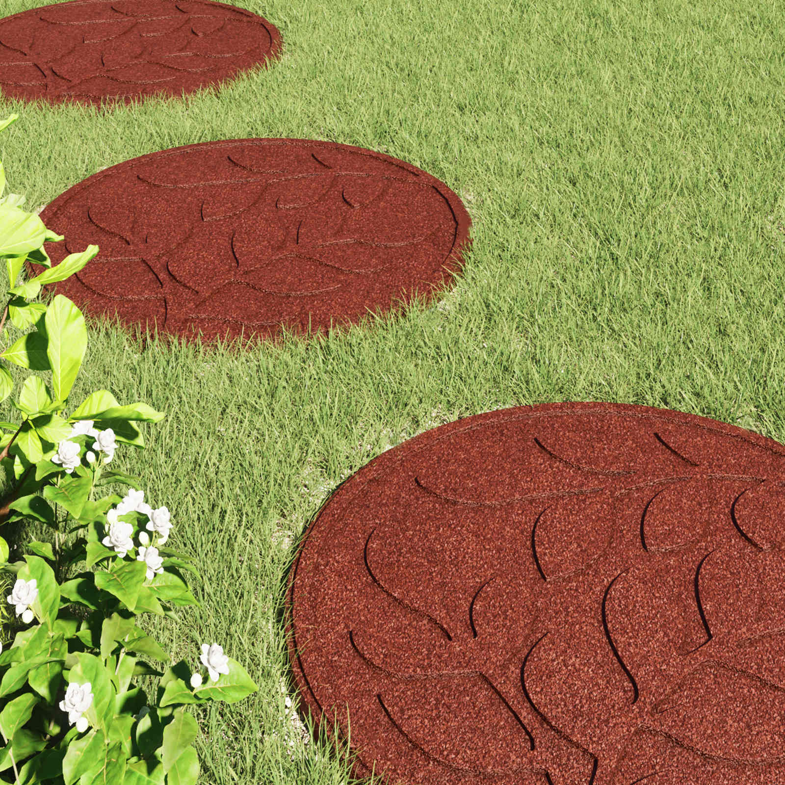 Thumbnail - vidaXL Gehwegstein 6 pcs Rot Ø 44 x 2 cm Gummi