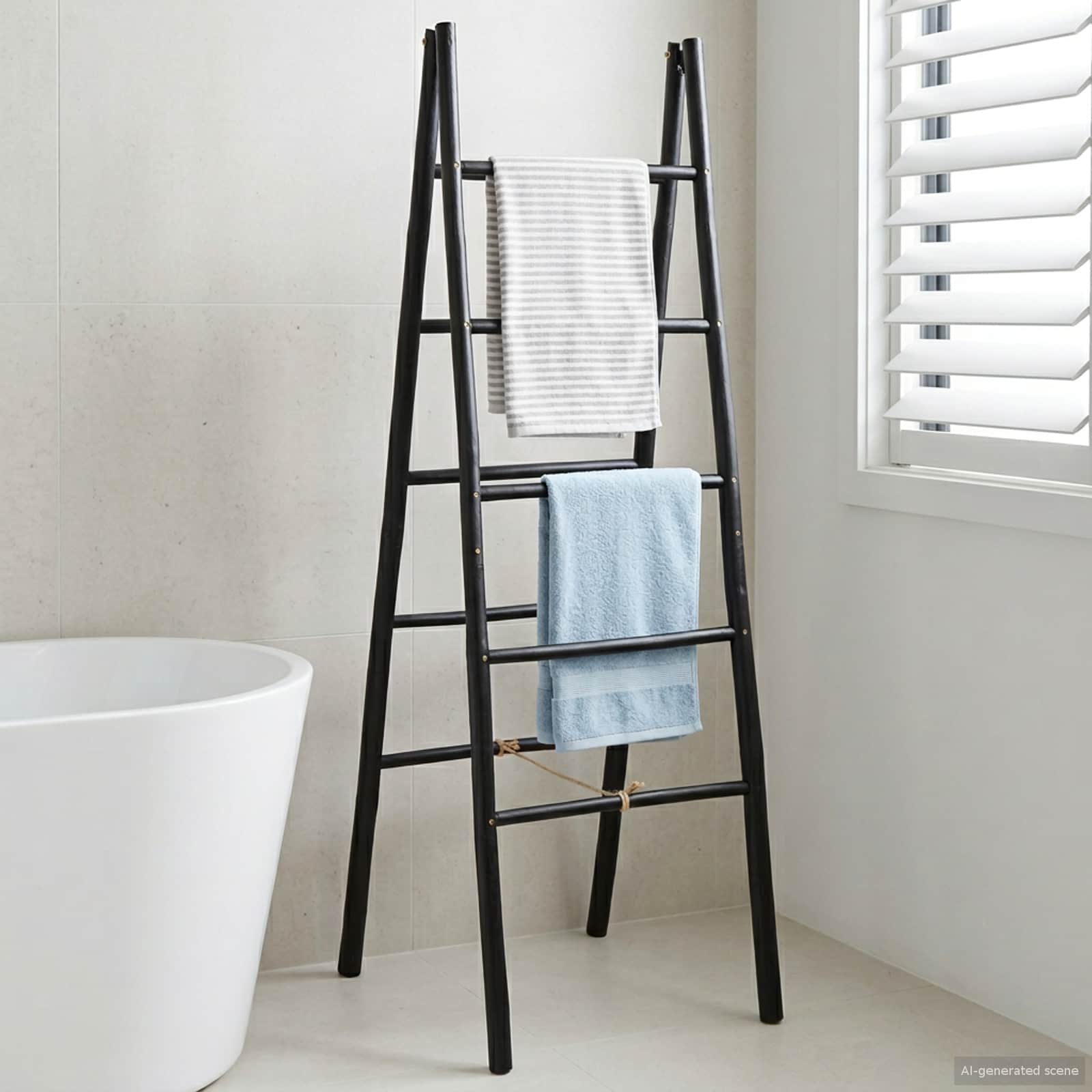 Dubbele Handdoekladder Zwart 50 x 50 x 159 cm Bamboe image 1