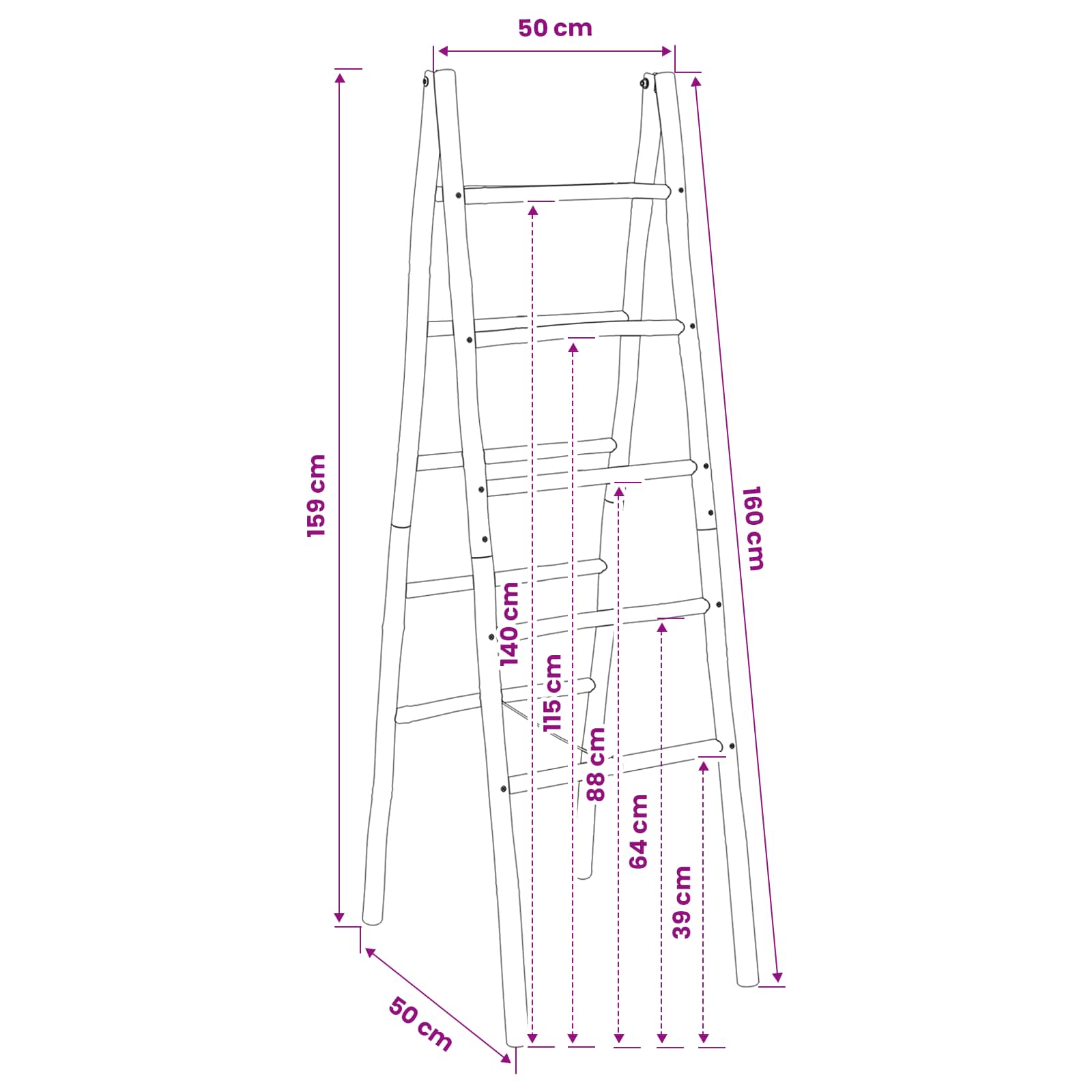 Dubbele Handdoekladder Zwart 50 x 50 x 159 cm Bamboe image 5