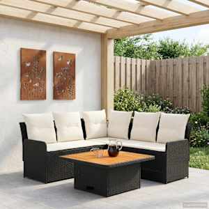 Kompleti pohištva z blazino 4 pcs Črna in krem PE ratan