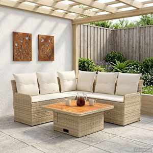 Kompleti pohištva z blazino 4 pcs Bež in smetanova PE ratan