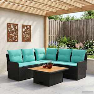 Kompleti pohištva z blazino 4 pcs Črna in turkizna PE ratan