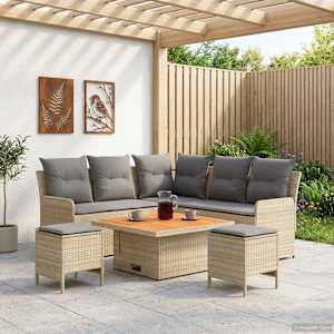 Kompleti pohištva z blazino 6 pcs Bež in svetlo siva PE ratan