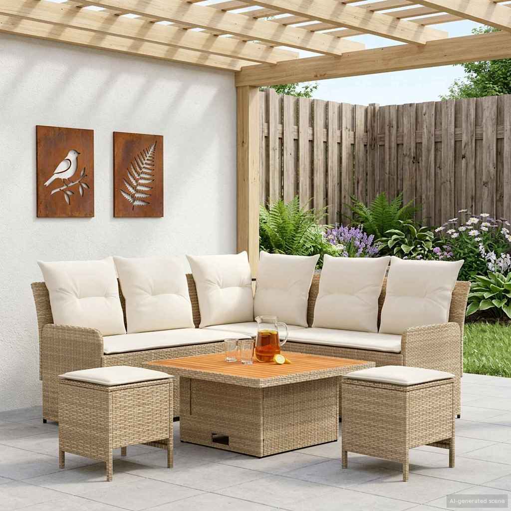 vidaXL Huonekalusetit 6 kpl Beige ja kerma PE-rottinki