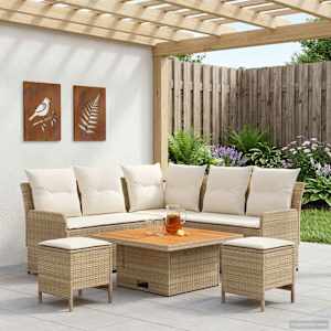 Kompleti pohištva z blazino 6 pcs Bež in smetanova PE ratan