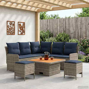 Kompleti pohištva 6 pcs Siva in mornarsko modra PE ratan