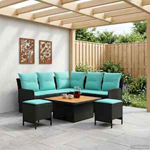 Kompleti pohištva z blazino 6 pcs Črna in turkizna PE ratan