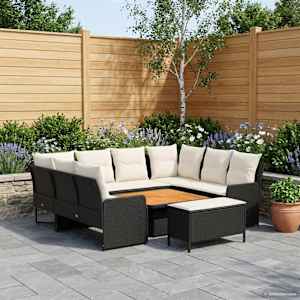 Kompleti pohištva z blazino 7 pcs Črna in krem PE ratan