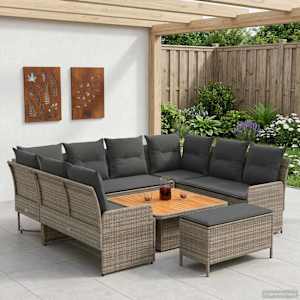 Kompleti pohištva z blazino 7 pcs Siva in temno siva PE ratan