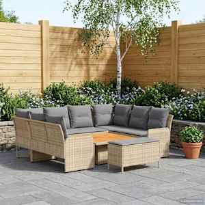 Kompleti pohištva z blazino 7 pcs Bež in svetlo siva PE ratan