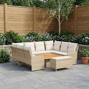 Kompleti pohištva z blazino 7 pcs Bež in smetanova PE ratan