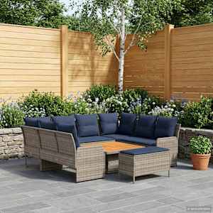 Kompleti pohištva 7 pcs Siva in mornarsko modra PE ratan