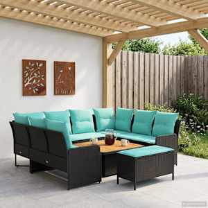 Kompleti pohištva z blazino 7 pcs Črna in turkizna PE ratan