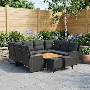 Kompleti pohištva z blazino 8 pcs Črna PE ratan