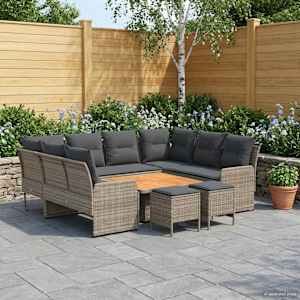 Kompleti pohištva z blazino 8 pcs Siva in temno siva PE ratan