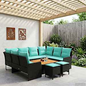 Kompleti pohištva z blazino 8 pcs Črna in turkizna PE ratan