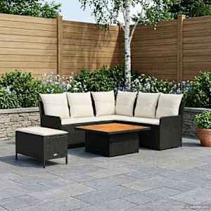 Kompleti pohištva z blazino 5 pcs Črna in krem PE ratan