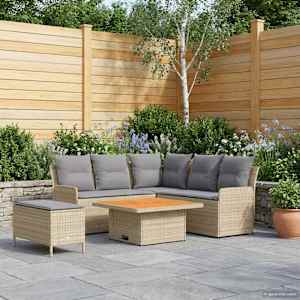 Kompleti pohištva z blazino 5 pcs Bež in svetlo siva PE ratan