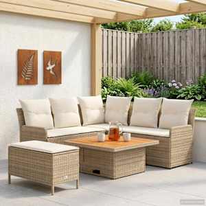 Kompleti pohištva z blazino 5 pcs Bež in smetanova PE ratan