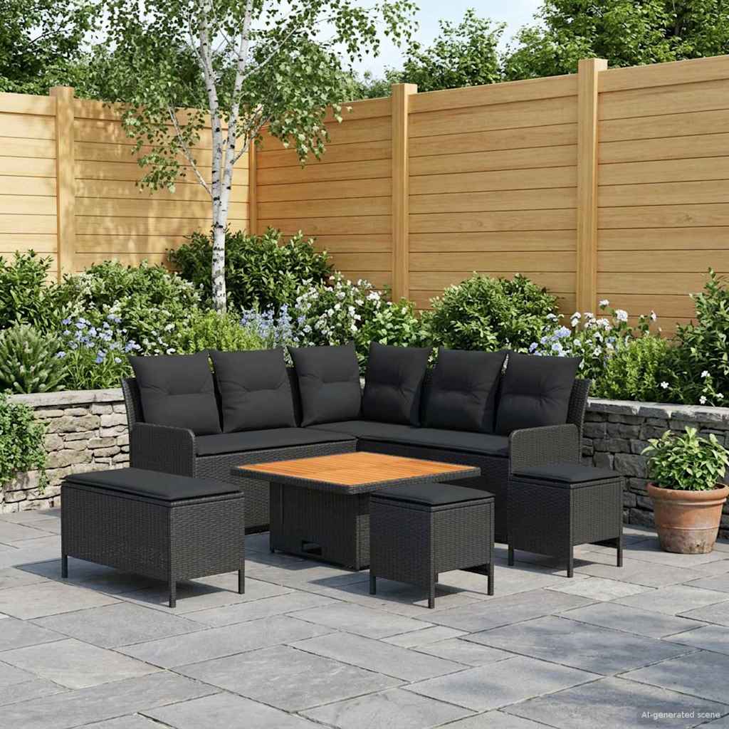 vidaXL Møbel sæt 7 stk. Sort 90 x 90 x 68 cm PE Rattan
