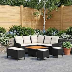 Kompleti pohištva z blazino 7 pcs Črna in krem PE ratan