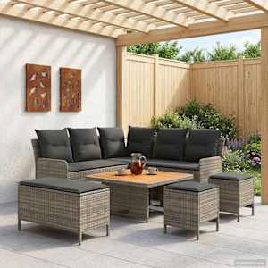 Kompleti pohištva z blazino 7 pcs Siva in temno siva PE ratan