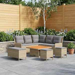 Kompleti pohištva z blazino 7 pcs Bež in svetlo siva PE ratan