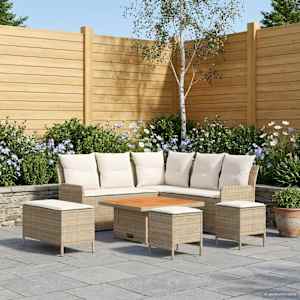 Kompleti pohištva z blazino 7 pcs Bež in smetanova PE ratan