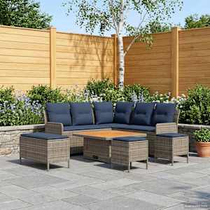 Kompleti pohištva 7 pcs Siva in mornarsko modra PE ratan