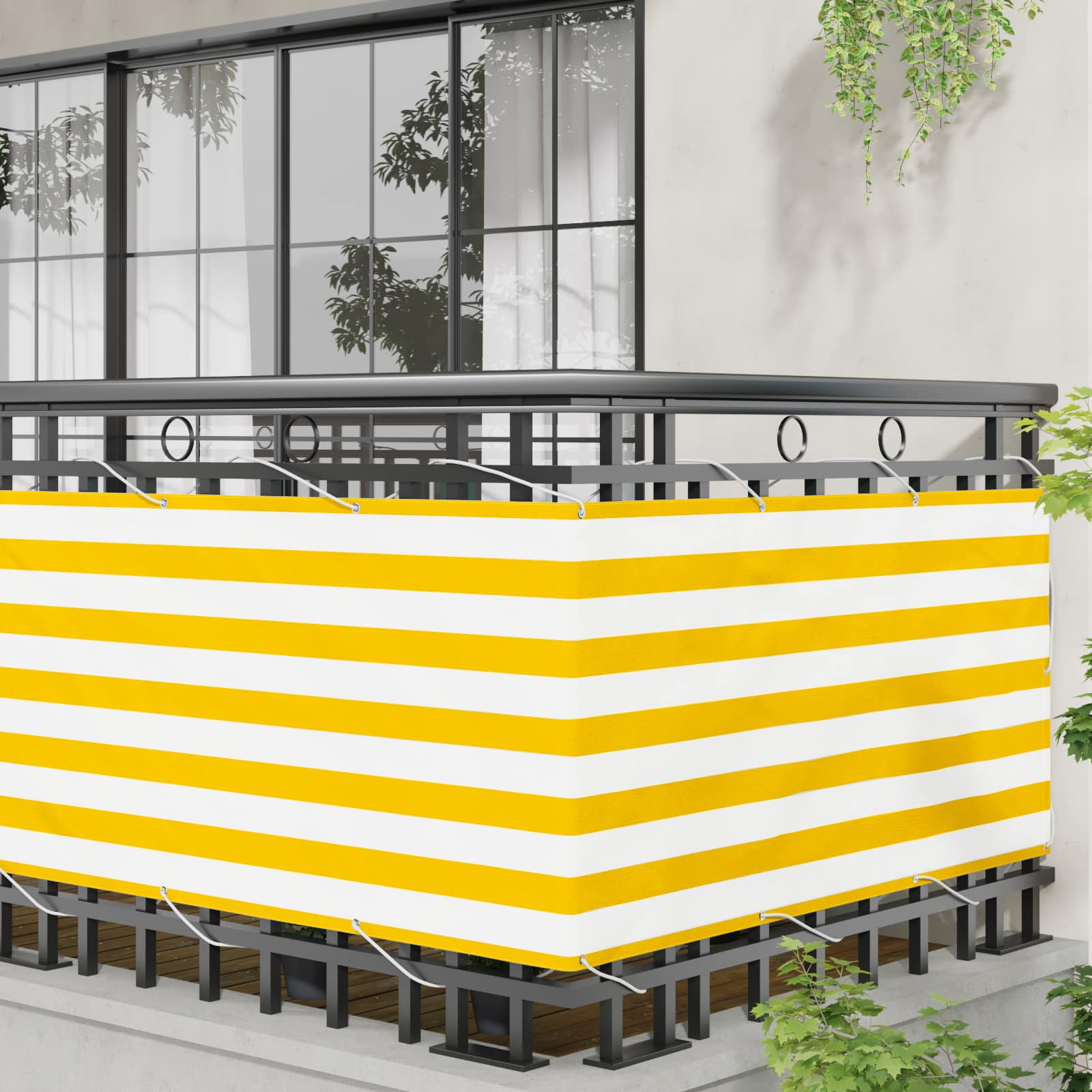 Balkon Scherm Geel en Wit 75 x 200 cm PU gecoat oxford alu image 3