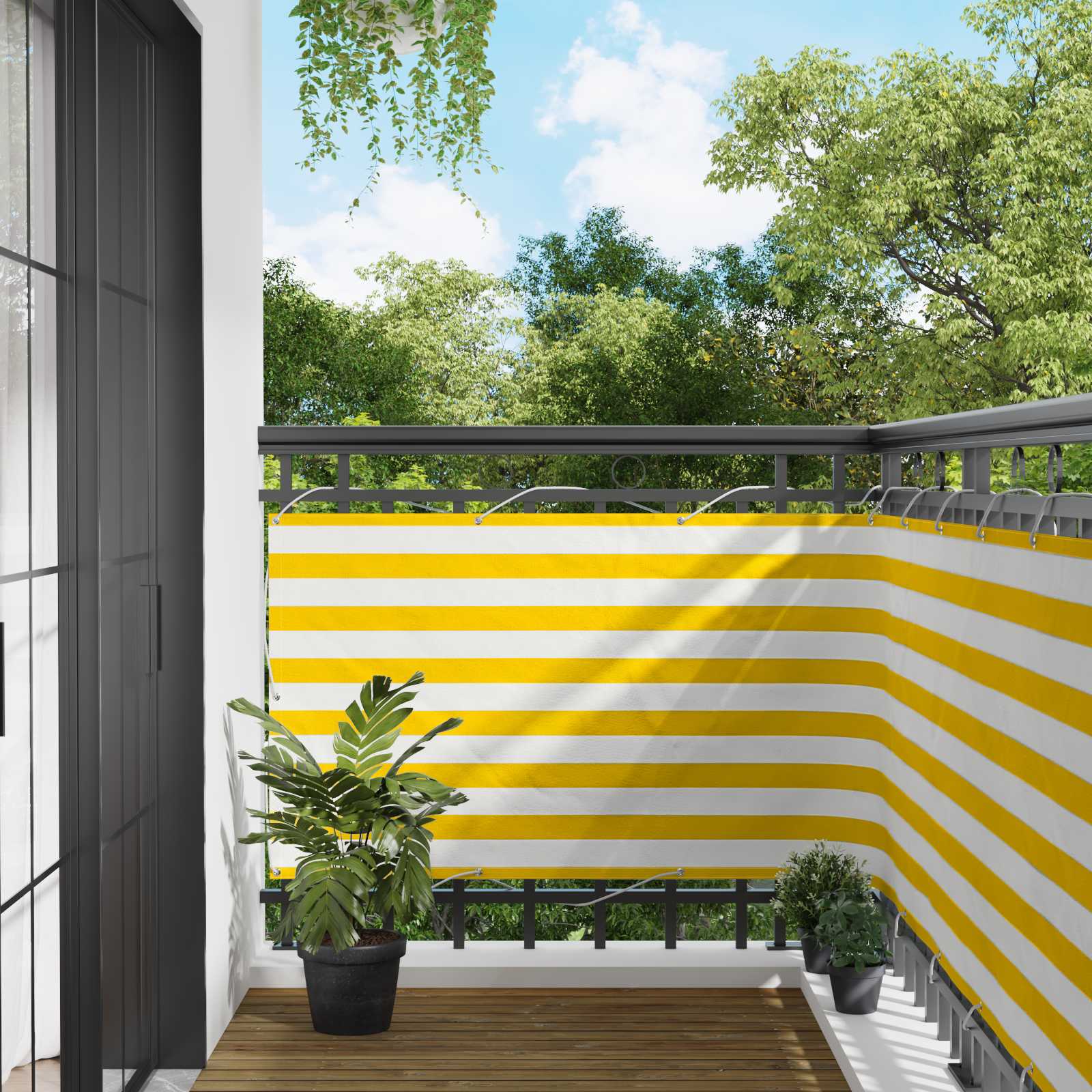 vidaXL Ecran de balcon Galben și alb 100 x 400 cm Material Oxford